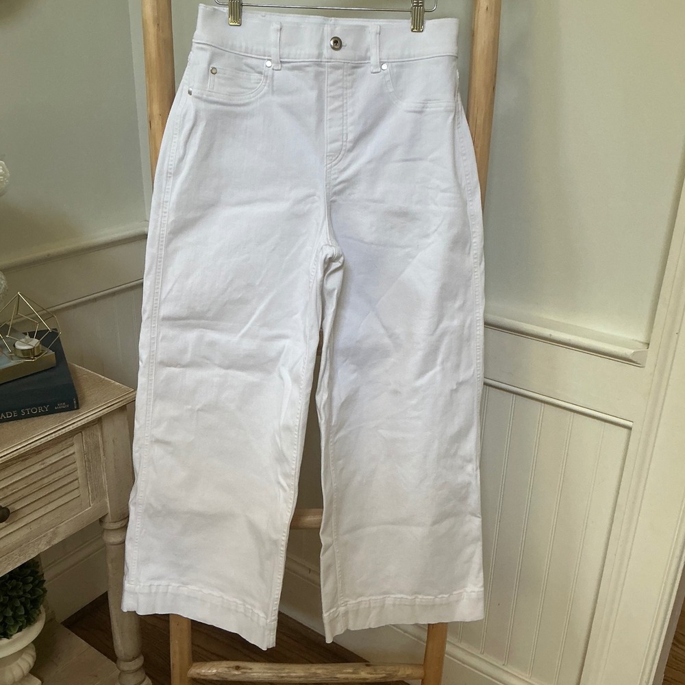 Spanx White Cropped Wide Leg Jeans High Rise Stretch Denim Womens Size Medium